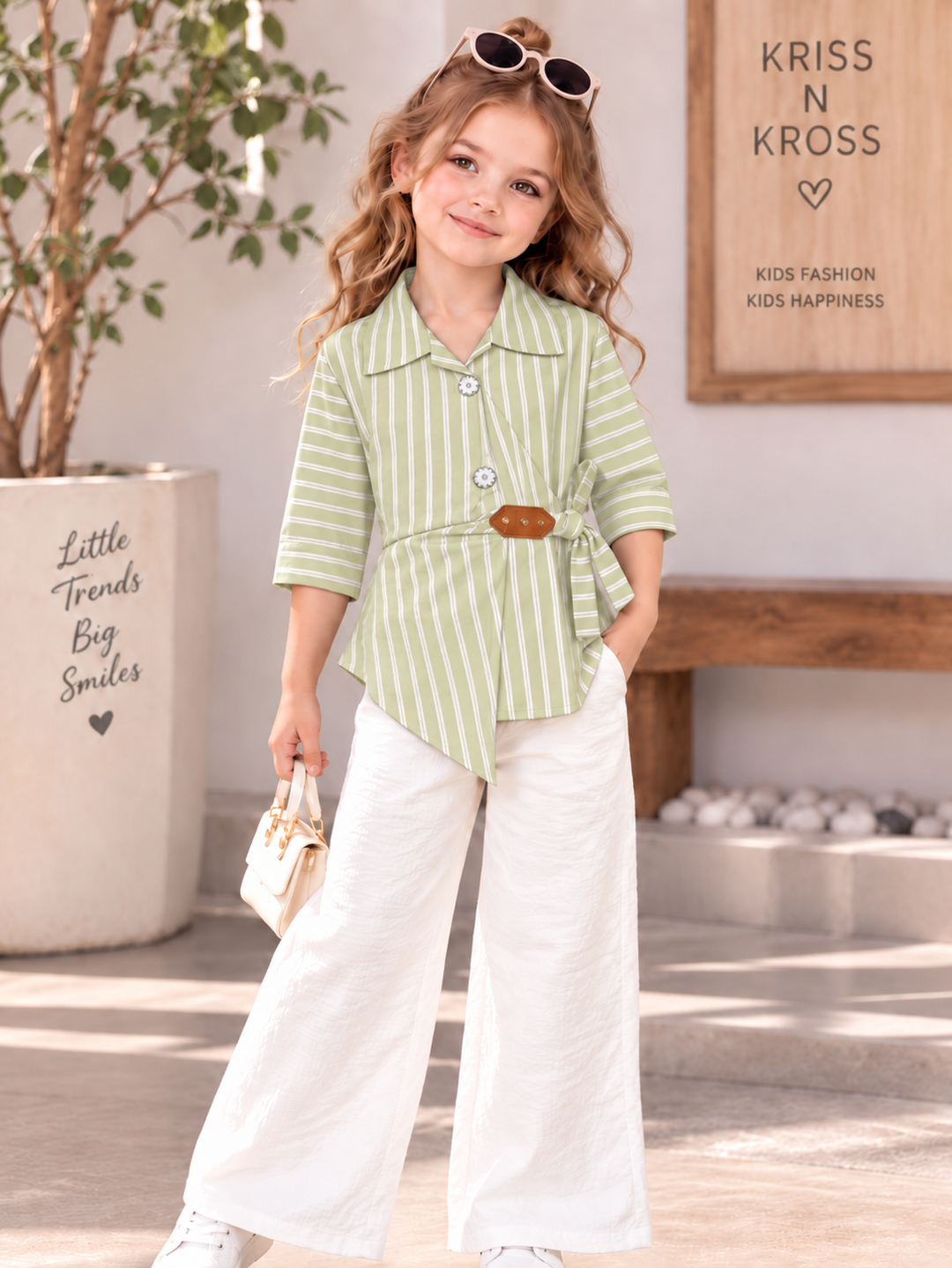Girls Green Stripe Wrap Co-Ord Set [GCS-4D-0888] (4-12Years)