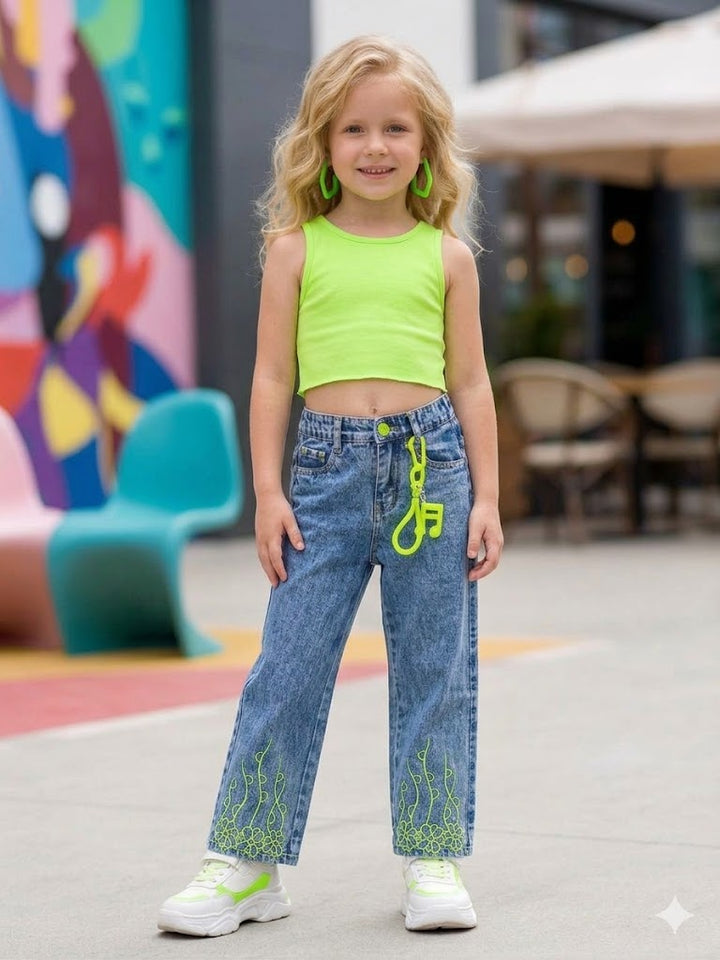 Girls Designer Straight  Green Fit  Denim (Only Jeans) [GJ-1050] (1-12Years)
