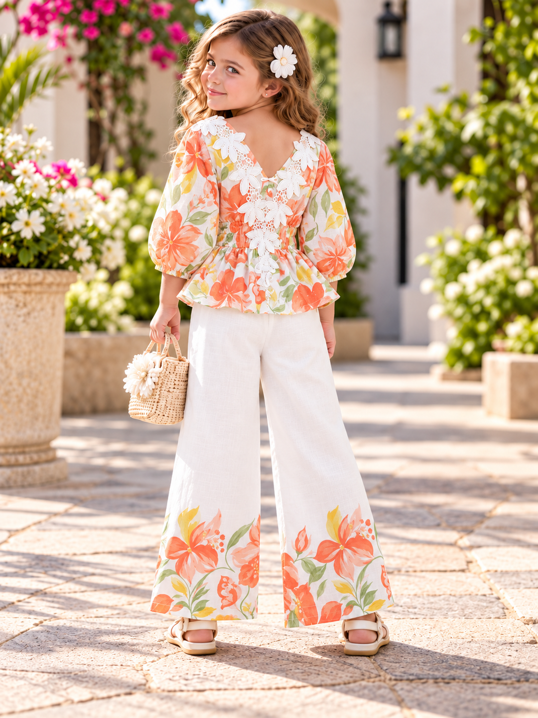 Girls Coral Bloom Lace Floral Co-Ord Set [GCS-5H-4660] (4-12 Years)