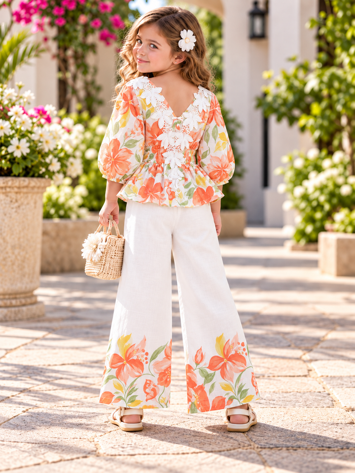 Girls Coral Bloom Lace Floral Co-Ord Set [GCS-5H-4660] (4-12 Years)