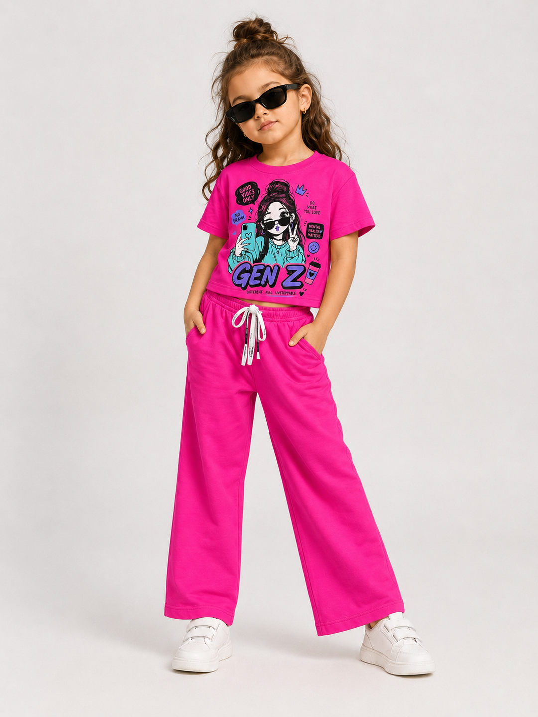 Girls Hot Pink Casual Co-Ord Set [GCS-6F-7858] (4-12 Years)