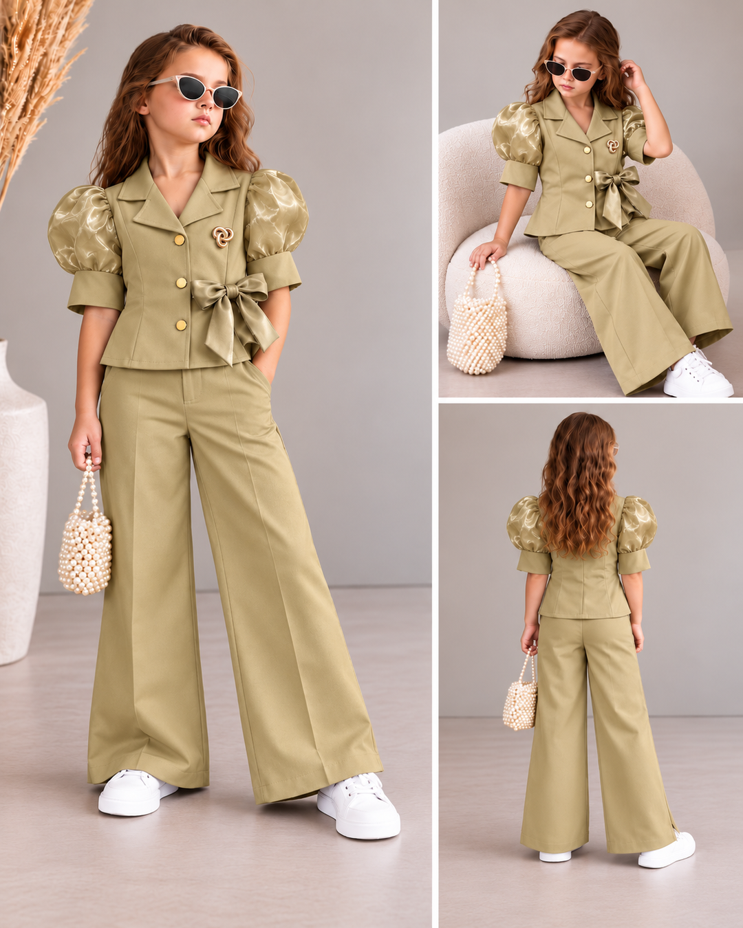Girl Luxe Puff Sleeves Co-Ord Set [GCS-5B-8007] (4-12 Years)