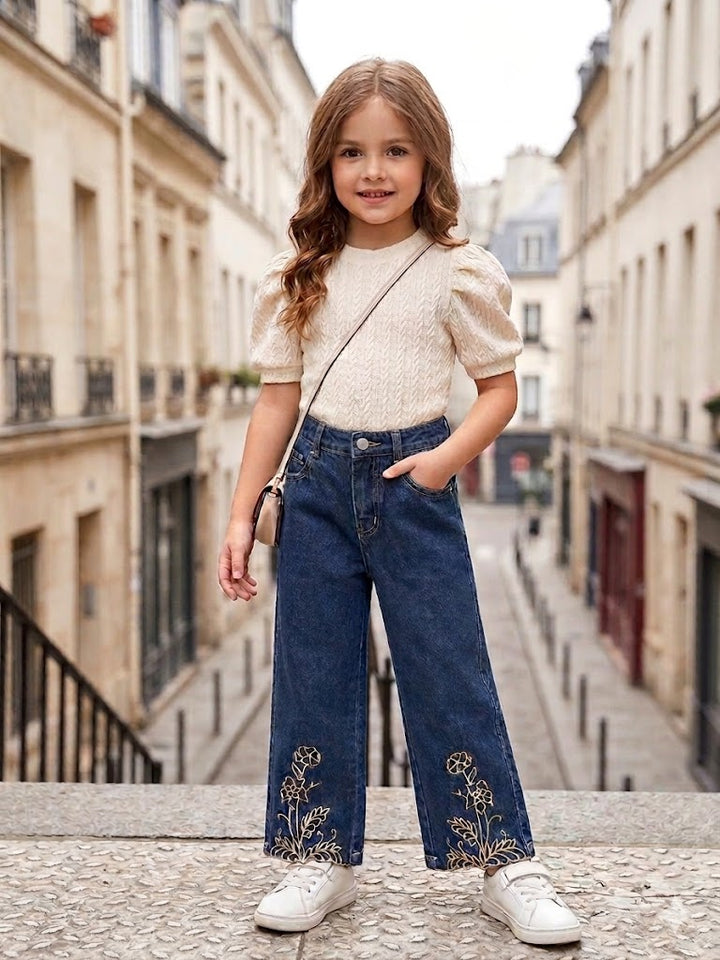 Girls Dusty Embroidered Straight Fit  Denim (Only Jeans) [GJ-1069] (1-12Years)
