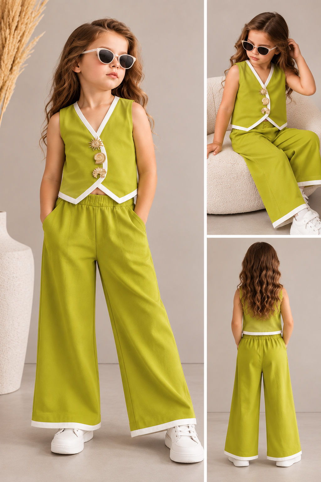 Girls Mustard Yellow Waist Coat Co-Ord Set [GCS-5D-1045] (3-12Years)