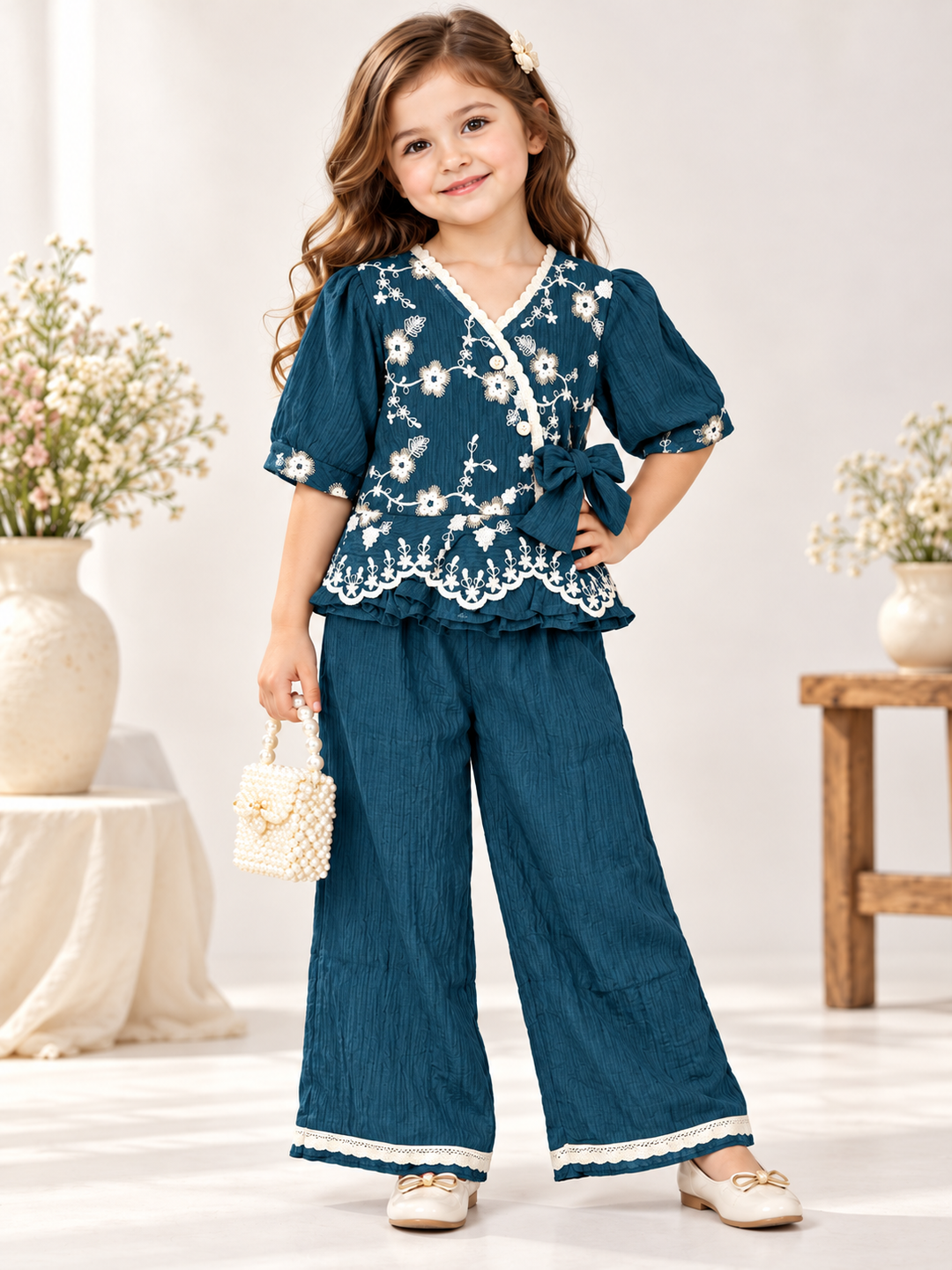 Girls Embroidered Airforce Co-Ord Set [GCS-2G-2480] (4-12 Years)