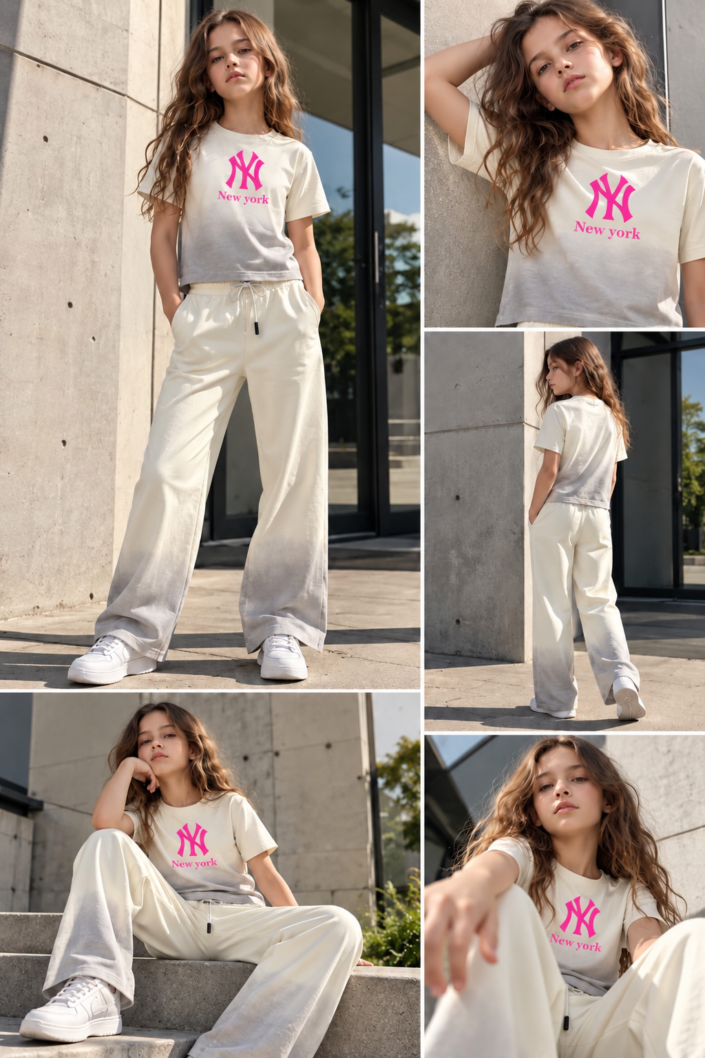 Girls NY Shaded Cream Co-ord Set [GCS-6E-4460] (4-12 Years)