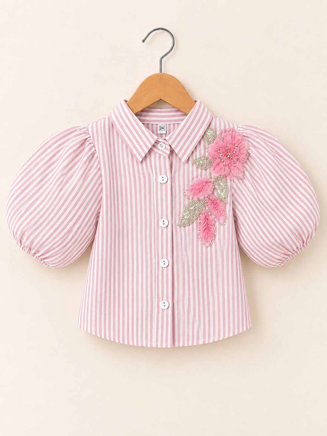 Girl’s Pink Petal Striped Shirt [Only Shirt] [GT-R-4008] [4-16 Year]
