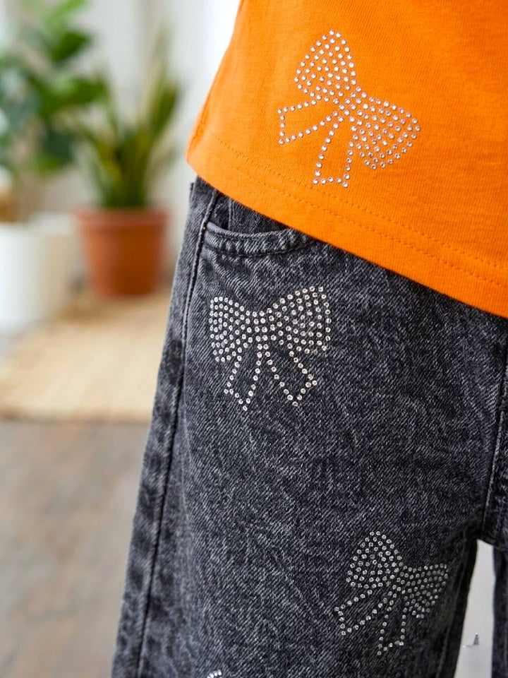 Girl's Orange embellised Co-Ord Set [GCS-4450](4-12 Years)