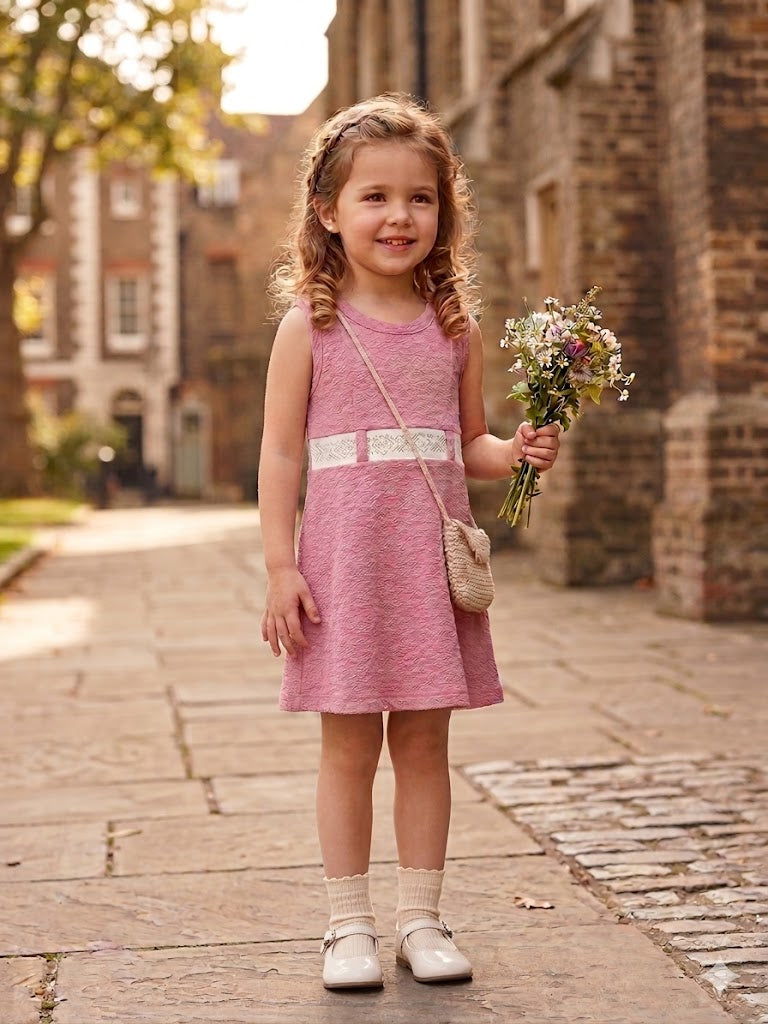 Girls Onion Pink Imported Crush Dress (Without Bag) [GD-6784] (1-7Years)