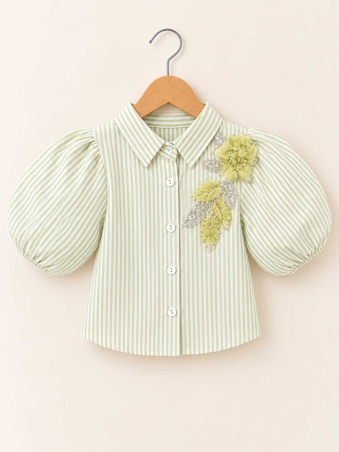Girl’s Green Petal Striped Shirt [Only Shirt] [GT-R-7850] [4-16 Year]