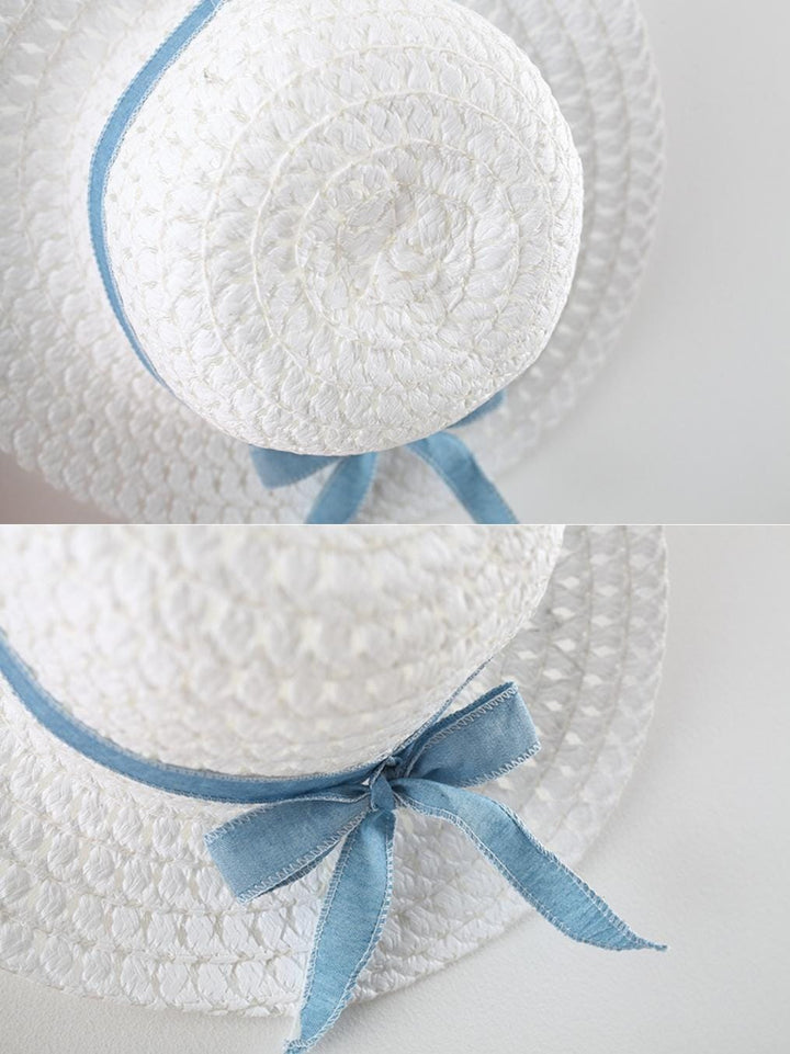 Girls White Denim Frock With Hat [GF-6363] (6M - 3 Years)