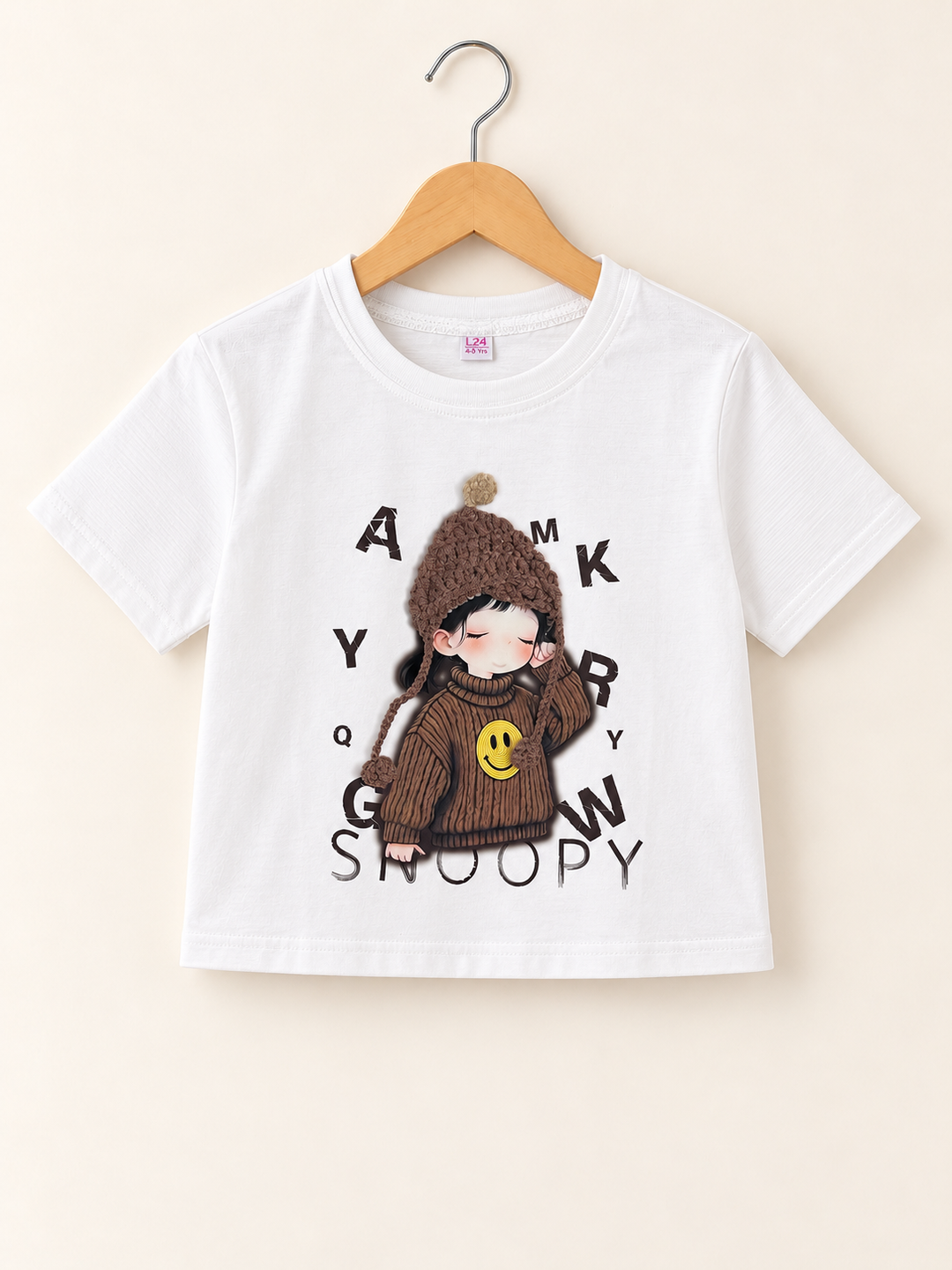 Girls White Beanie Tee [GT-3C-9141] [4-12 year]