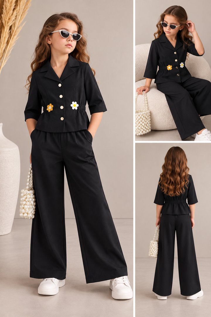 Girls Black Blazer Korean Co-Ord Set [GCS-4B-5480] (4-12Years)