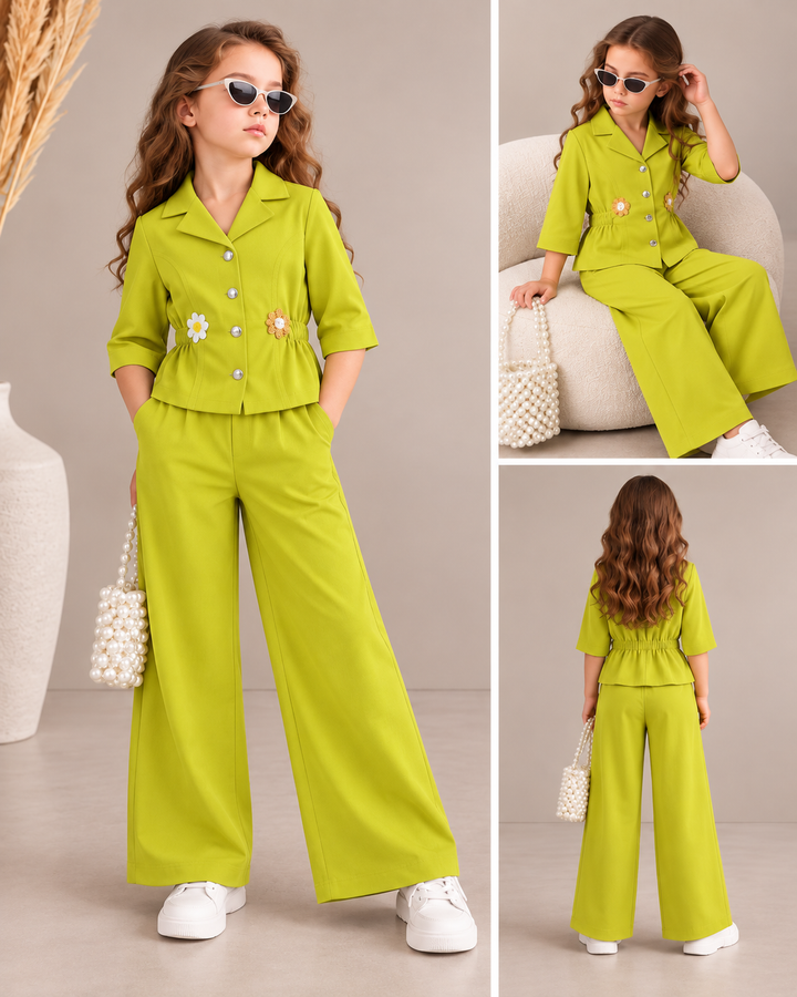 Girls Mustard Yellow Blazer Korean Co-Ord Set [GCS-5B-4891] (4-12Years)