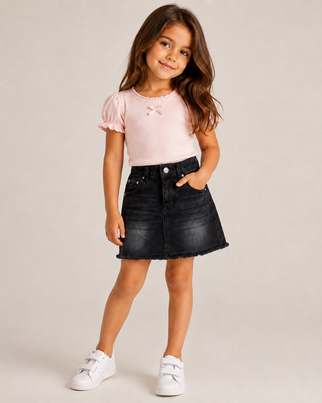 Girls Black Denim Skirt [ONLY SKIRT] [6D-1211] [4Y-12Years]