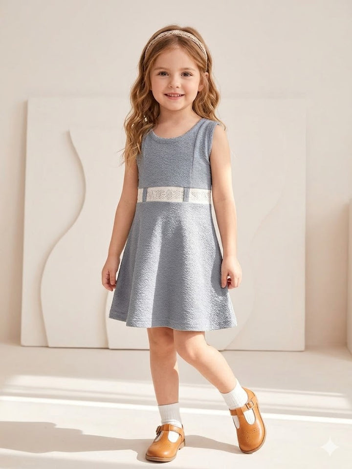 Girls Grey Imported Crush Dress (Without Bag) [GD-3654] (1-7Years)