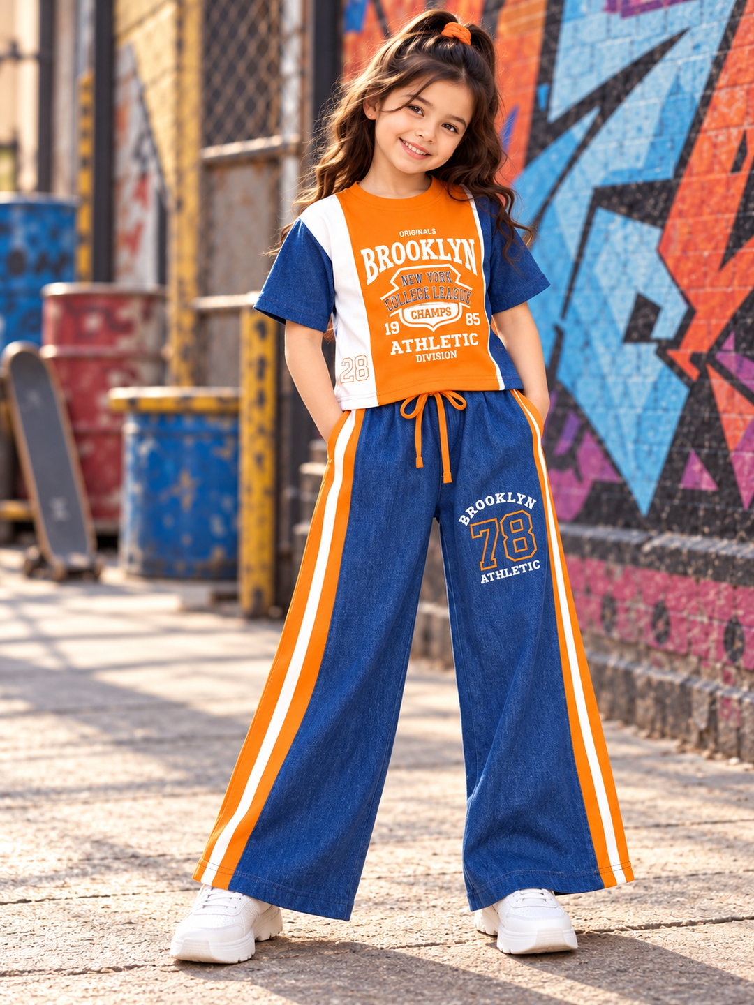 Girls Printed Orange Co-Ord Set [GCS-3C-6558] (4-12 Years)