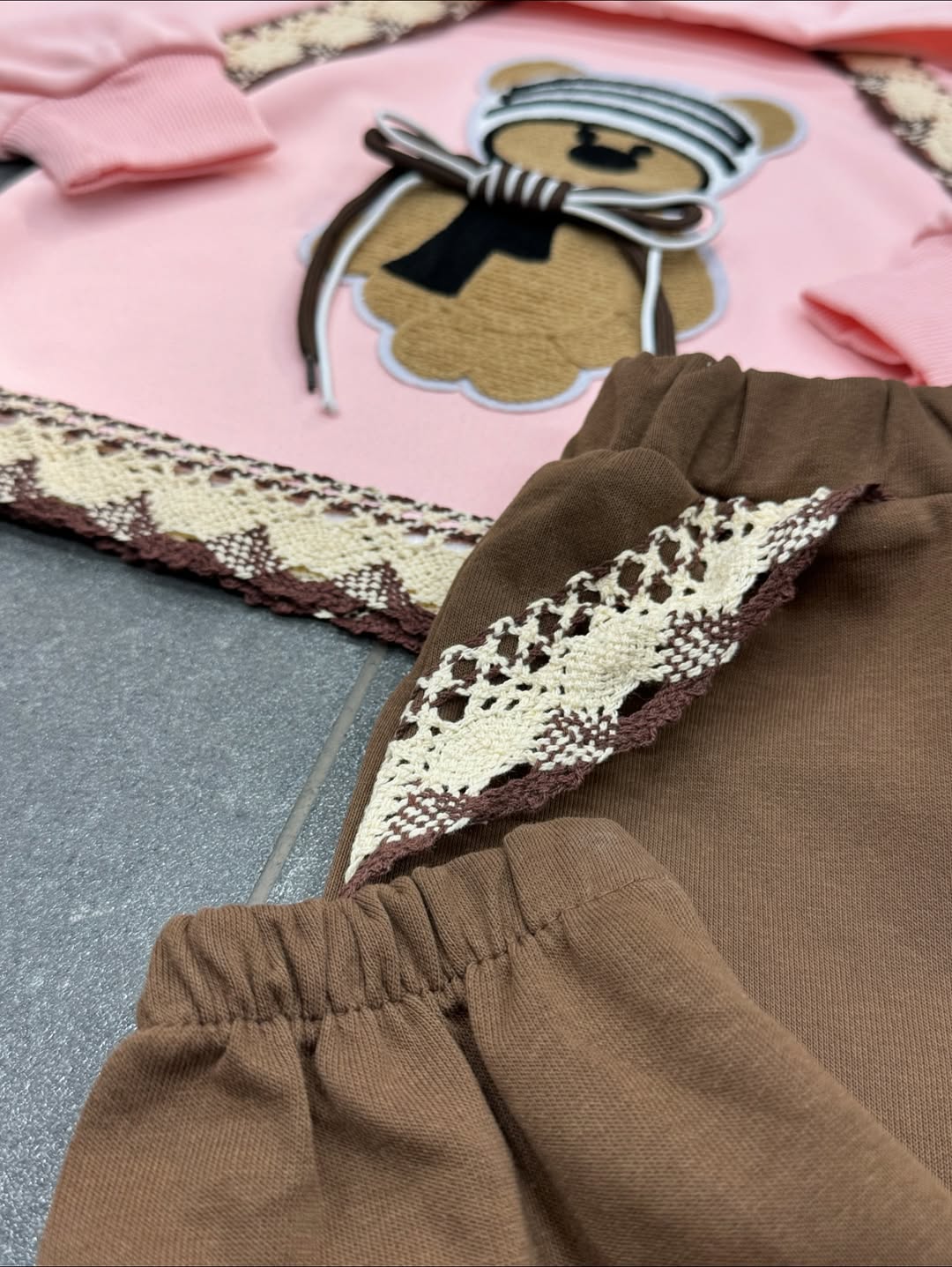 Girl's Pink Teddy Imported Hooded Co-Ord Set [GCS-6429] [1 - 5Years]