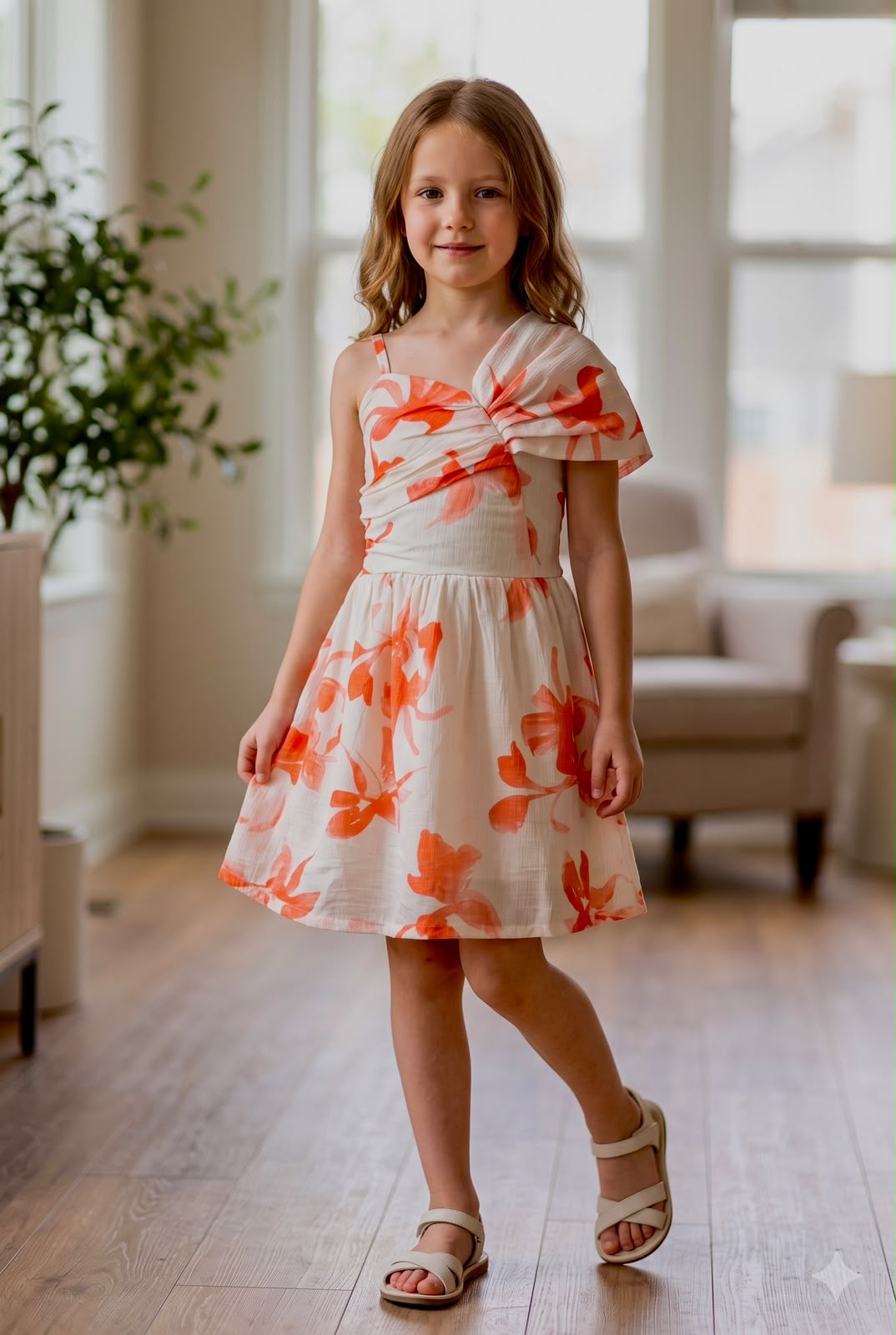 Girls Sunset One Shoulder Floral Dress [GD-6A-1279] (4-12 Years)