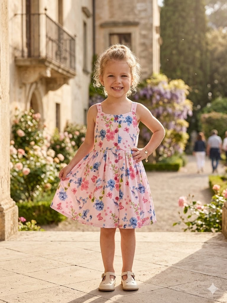 Girls Printed Pink Cotton Dress [GD-4556] (2-7Years)