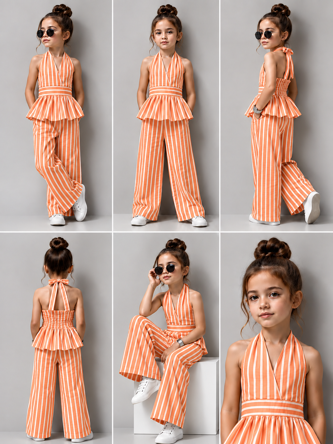 Girls Striped Backless Orange Co-Ord Set [GCS-5A-9997] (4-12 Years)
