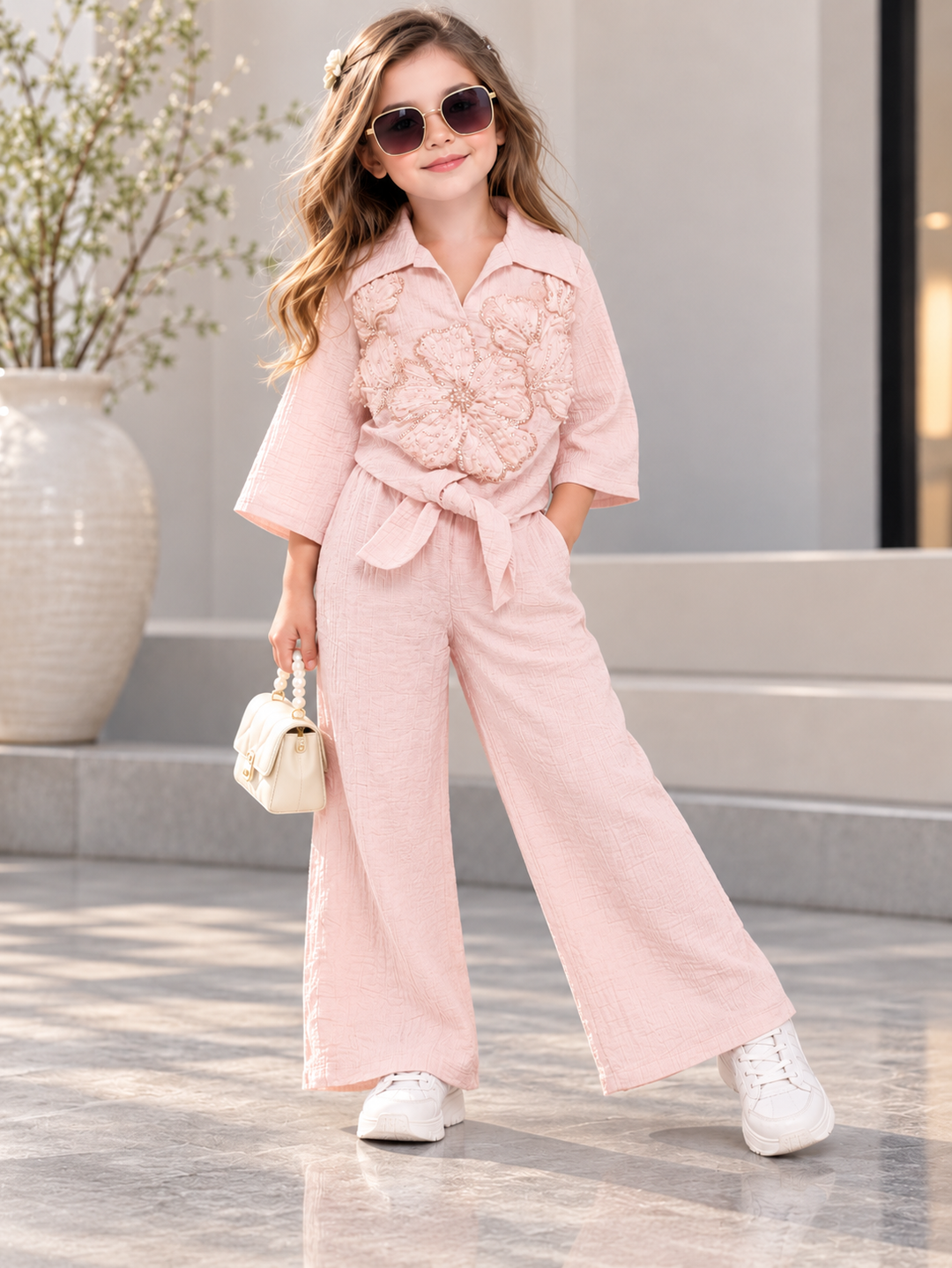 Girls Embroidered 2 Piece Co-Ord Set with Inner [GCS-4E-7469] (4-12 Years)