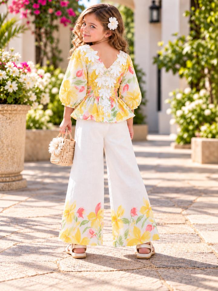 Girls Sunflower Paradise Floral Co-Ord Set [GCS-6A-2633] (4-12 Years)