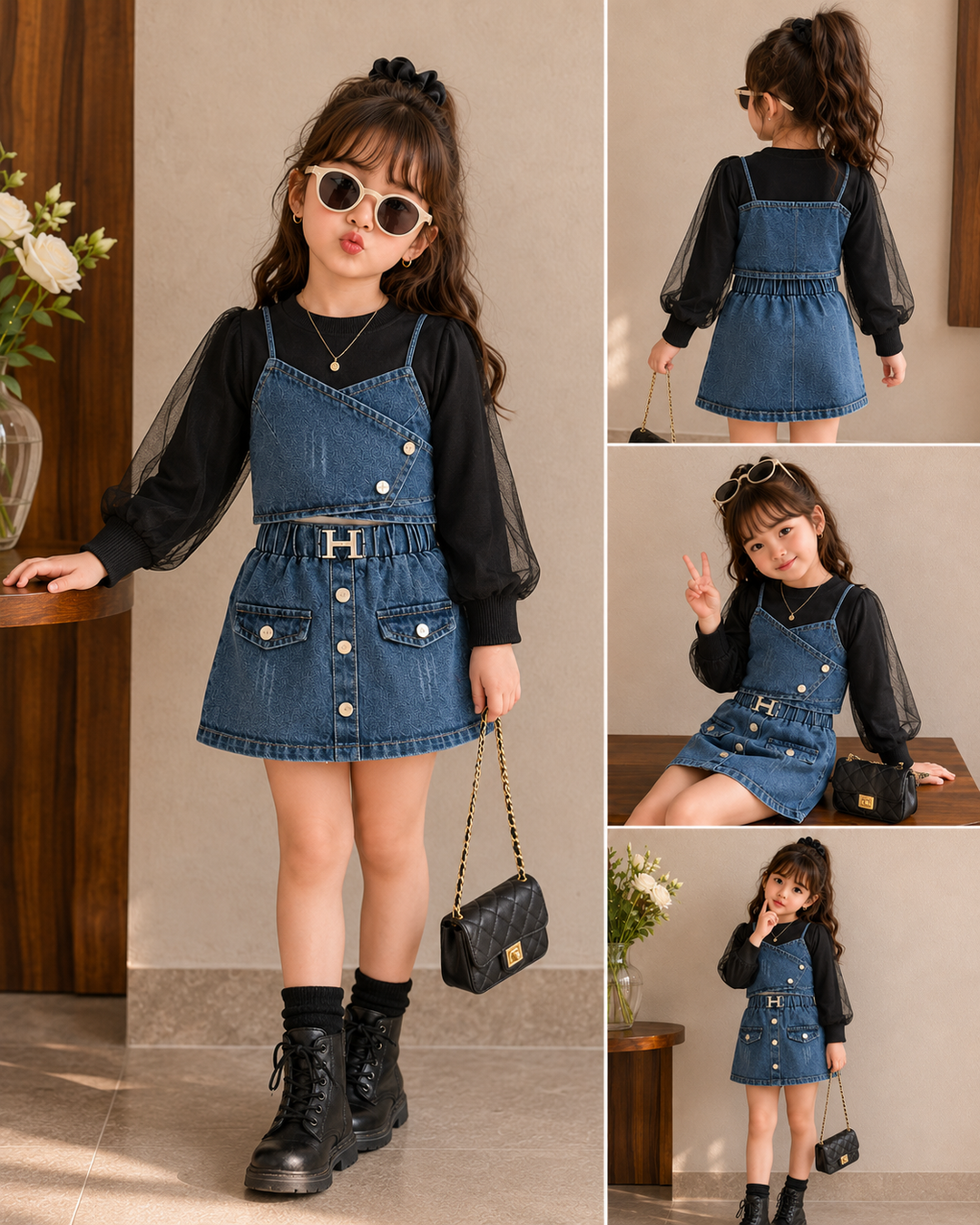 Girl's Denim 3 IN 1 Co-Ord Set Set [GCS-2591] (4-12Years)