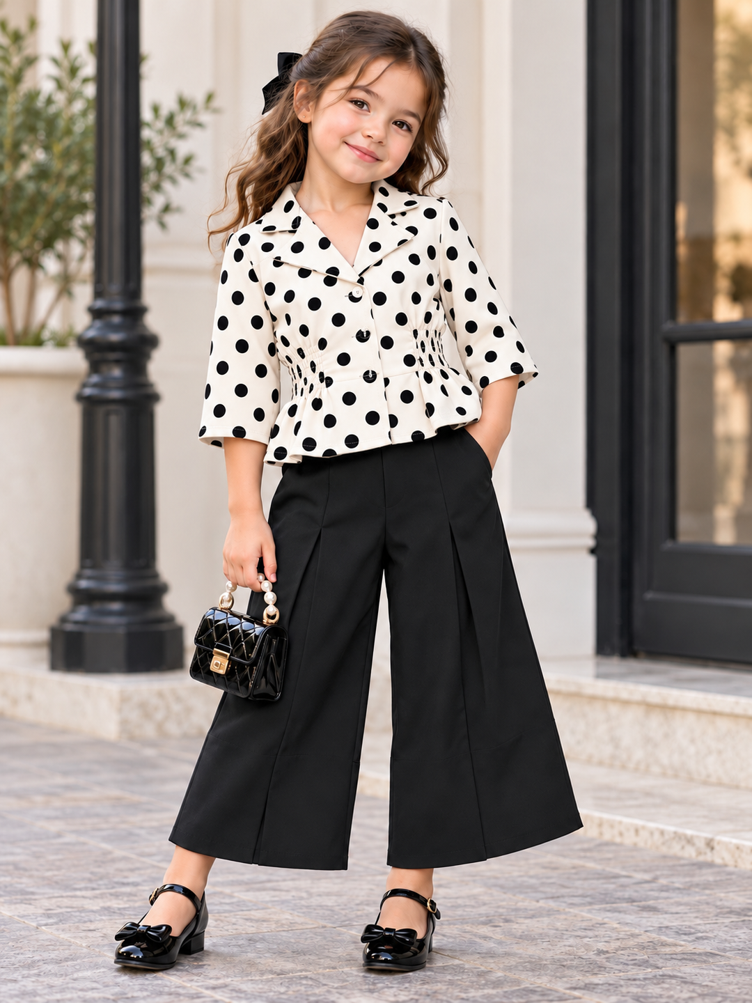 Girls Cream Polka Dot Co-Ord Set [GCS-2A-4569] (4-12 Years)