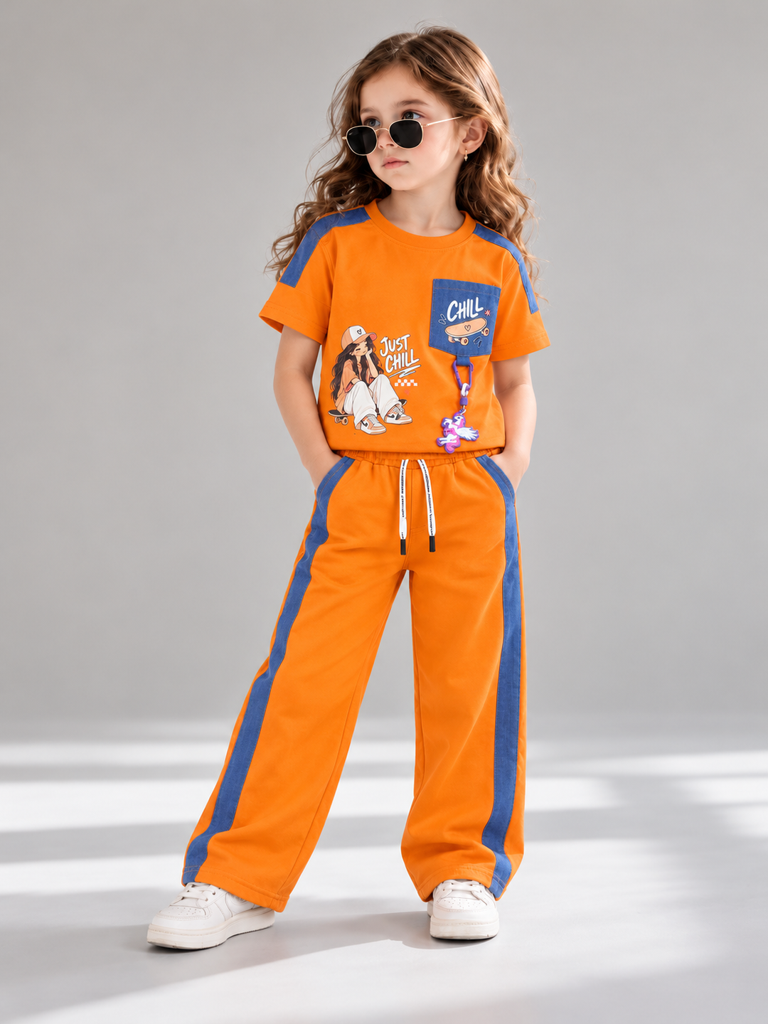 Girls Urban Skater Orange Co-Ord Set [GCS-1A-0369] (4-12 Years)