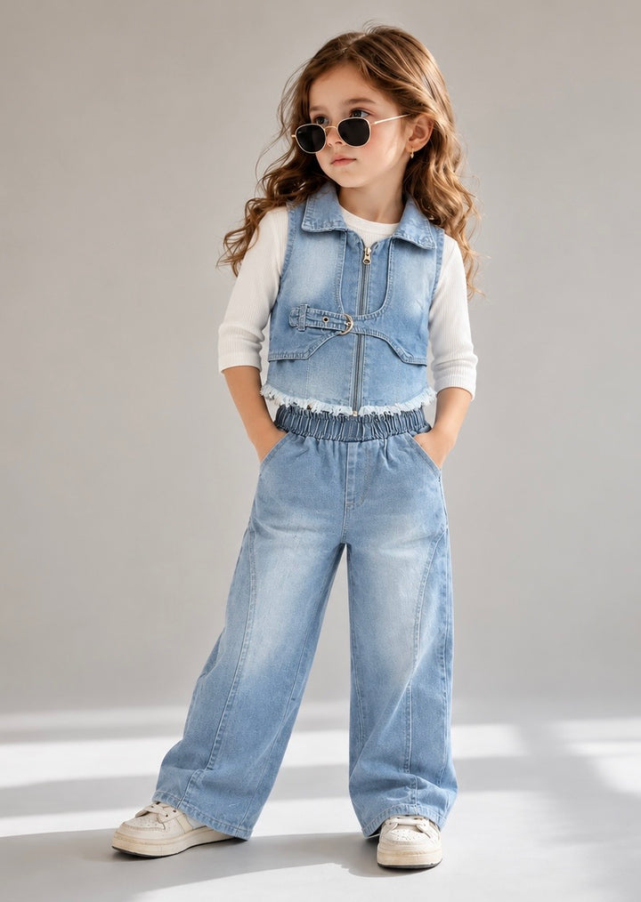 Girls 3 Piece Light Blue Denim Co-Ord Set [GCS-1J-4637] (4-12Years)