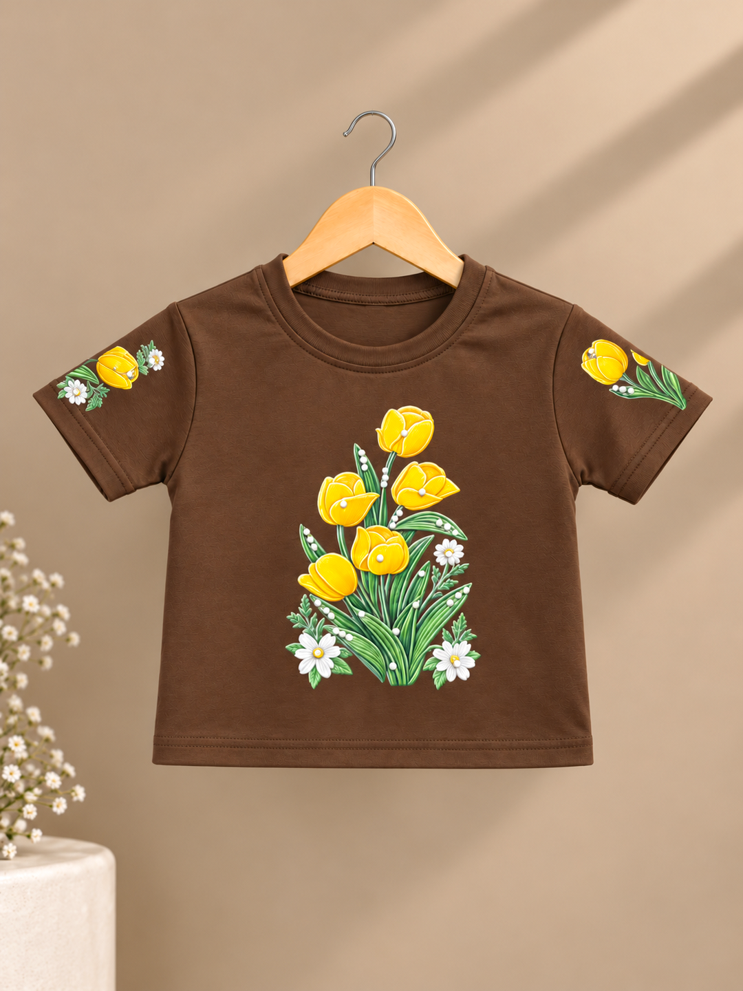 Girls Flower Printed Brown Top [GT-R-8516] [4-12 year]