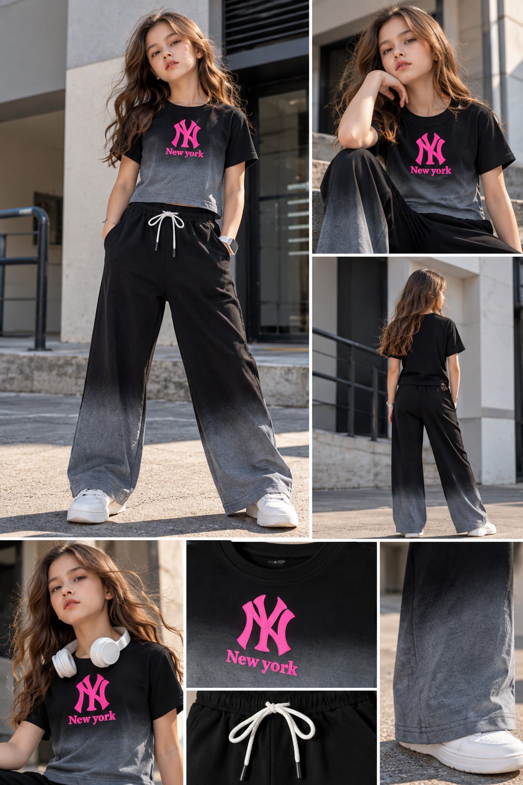 Girls NY Shaded Black Co-ord Set [GCS-4B-6530] (4-12 Years)