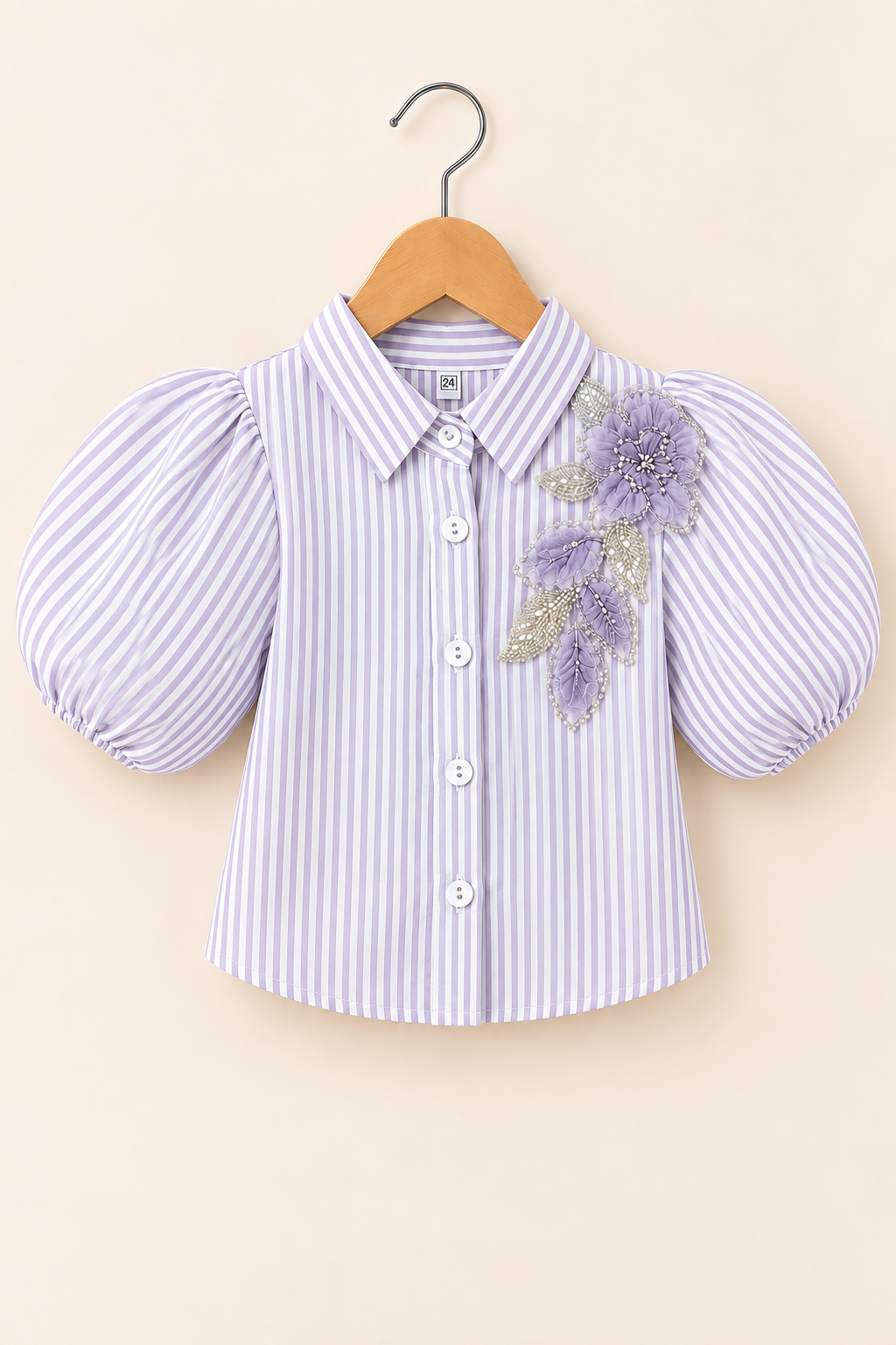 Girl’s Lavender Petal Striped Shirt [Only Shirt] [GT-R-0544] [4-16 Year]