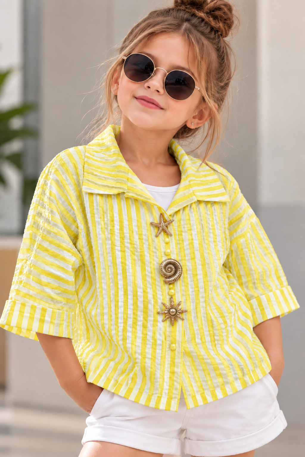 Girl’s Yellow Striped Top With Inner [Only Top] [GT-R-8840] [6-16 Year]