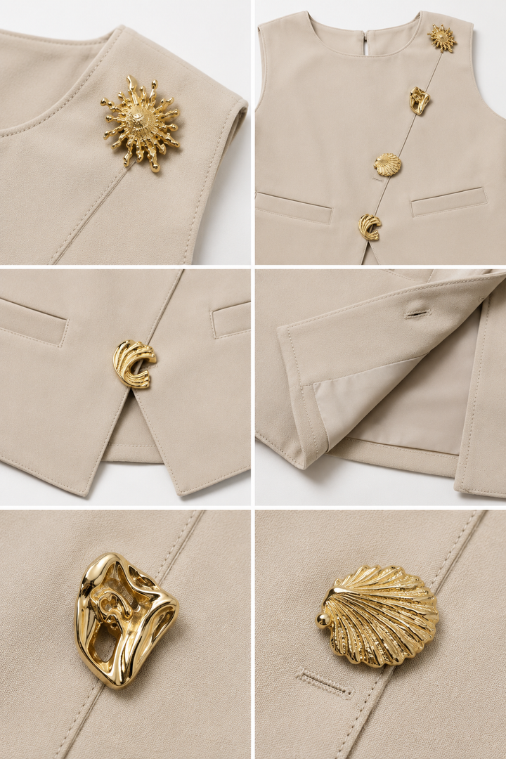 Girls Imported Beige Waist Coat Co-Ord Set [GCS-5200] (4-12Years)