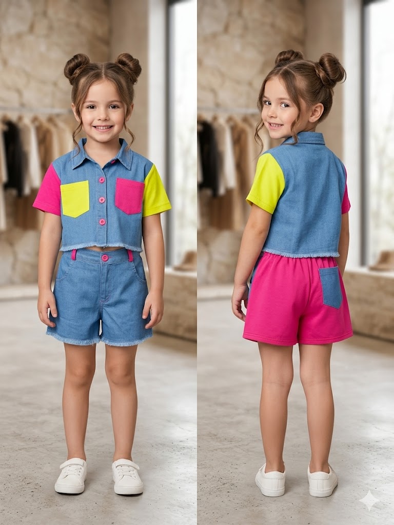 Girls Designer Denim Co-Ord Set [GCS-8450] (3-11 Years)