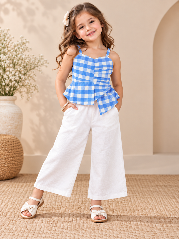 Girl's Checkered Blue Co-Ord Set [GCS-3D-1697] (1-6Years)