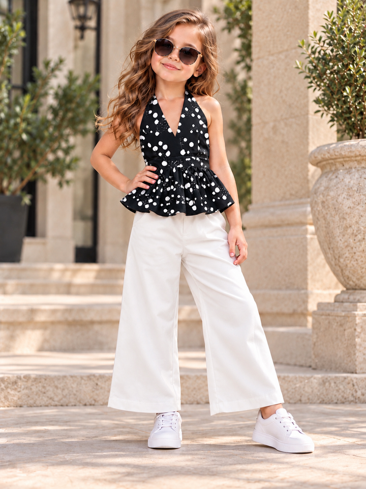 Girls Black Polka Dot Halter Neck Co-Ord Set [GCS-3H-4112] (4-12 Years)