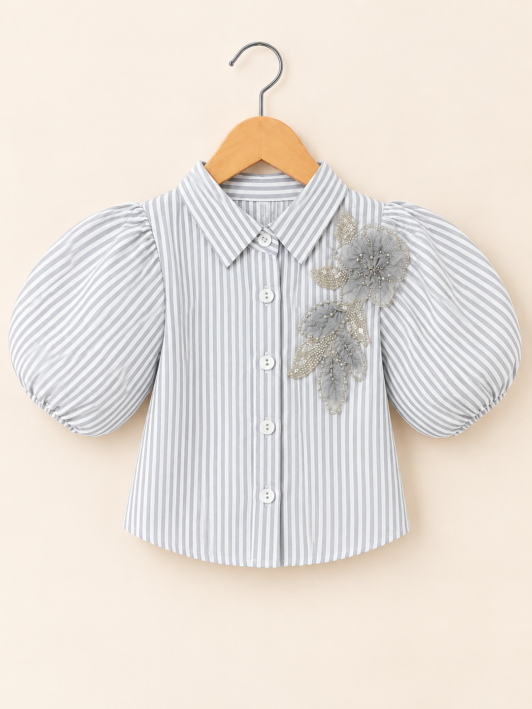 Girl’s Grey Petal Striped Shirt [Only Shirt] [GT-R-3511] [4-16 Year]