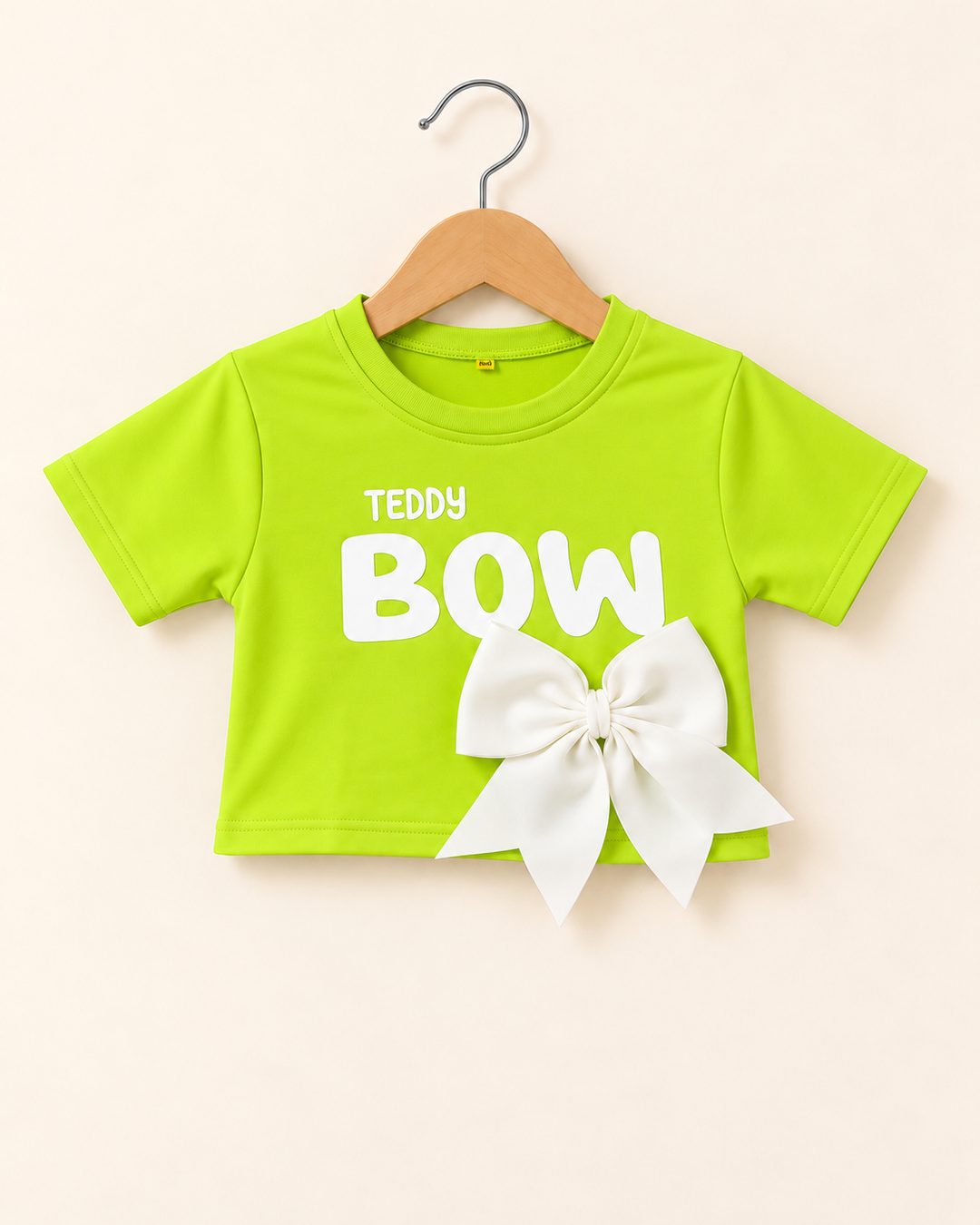 Girls Casual Neon Green Teddy Bow Top [GT-R-0990] [4-12 year]