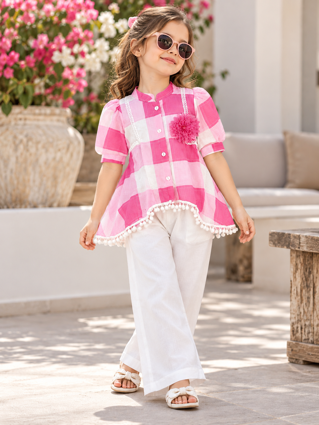 Girls Rose Garden Checkered Co-Ord Set [GCS-6G-4171] (4-12 Years)