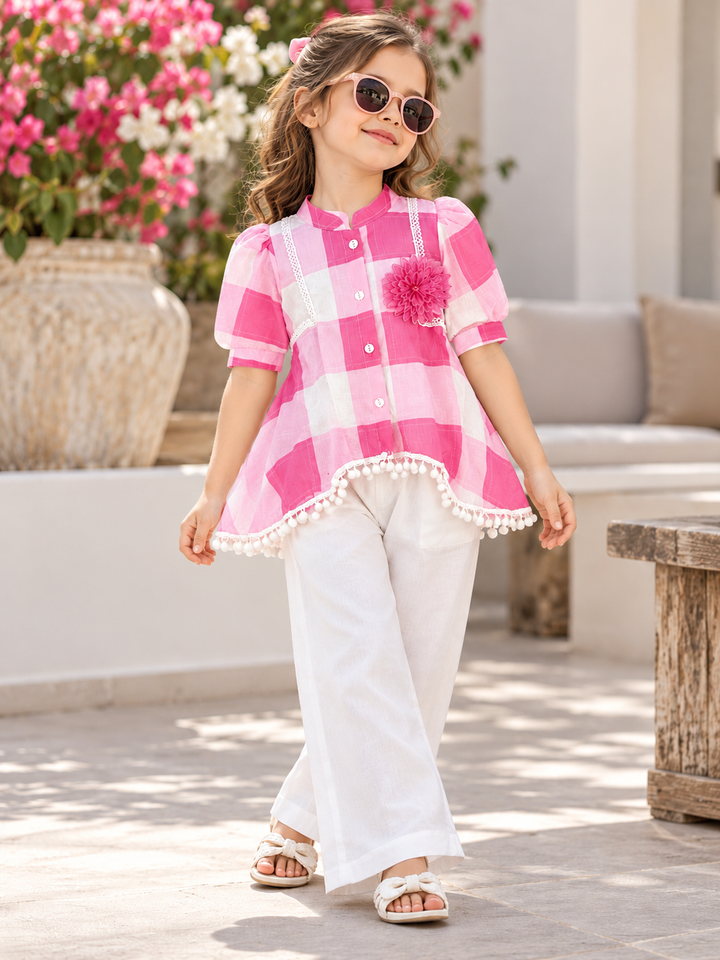 Girls Rose Garden Checkered Co-Ord Set [GCS-6G-4171] (4-12 Years)