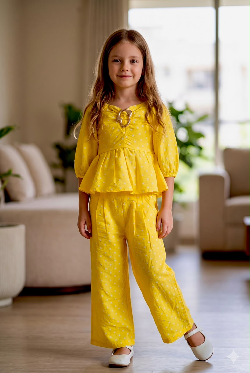 Girls Lemon Pop Peplum Co-Ord Set [GCS-5B-2443] (4-12 Years)