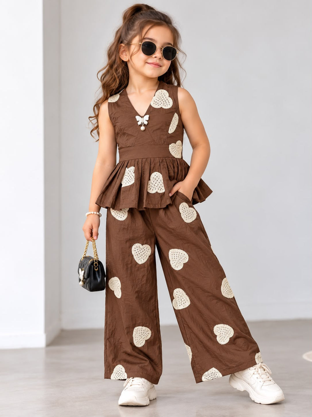 Girls Embroidered Brown Halter Neck Co-Ord Set [GCS-6J-1198] (4-12 Years)