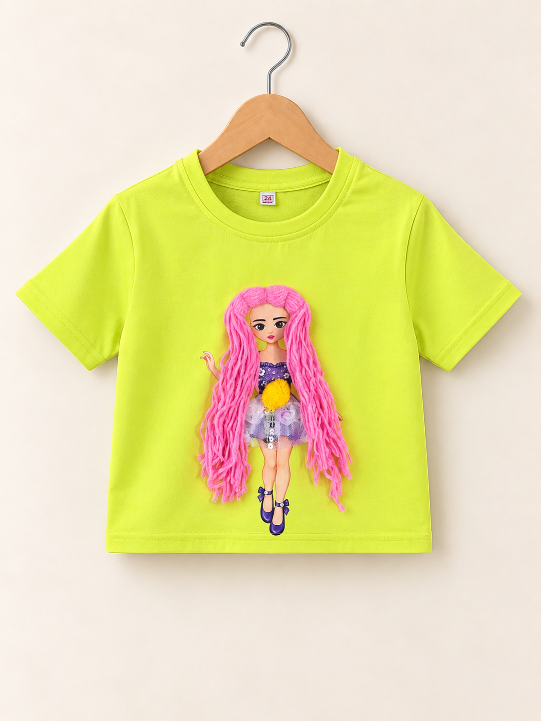 Girls Neon Green Braid Doll Top [GT-R-5548] [4-12 year]