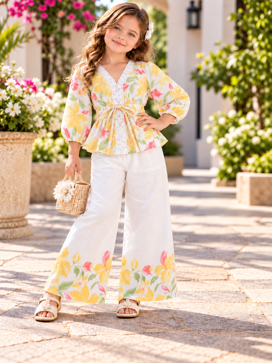 Girls Sunflower Paradise Floral Co-Ord Set [GCS-6A-2633] (4-12 Years)