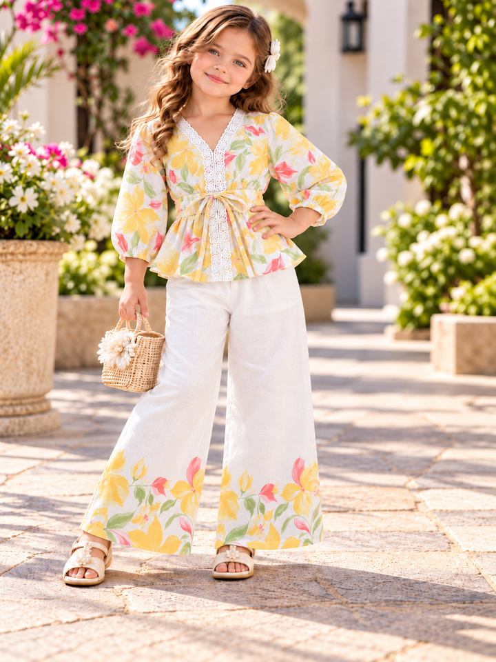 Girls Sunflower Paradise Floral Co-Ord Set [GCS-6A-2633] (4-12 Years)