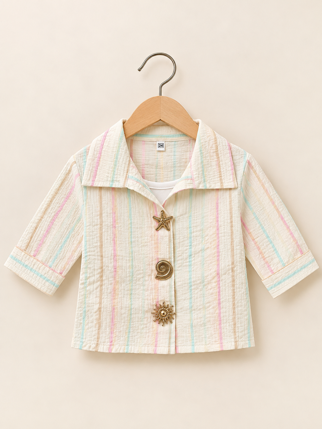 Girls Cream Striped Top With Inner [ONLY TOP] [GT-4C-2354] [4-12 year]