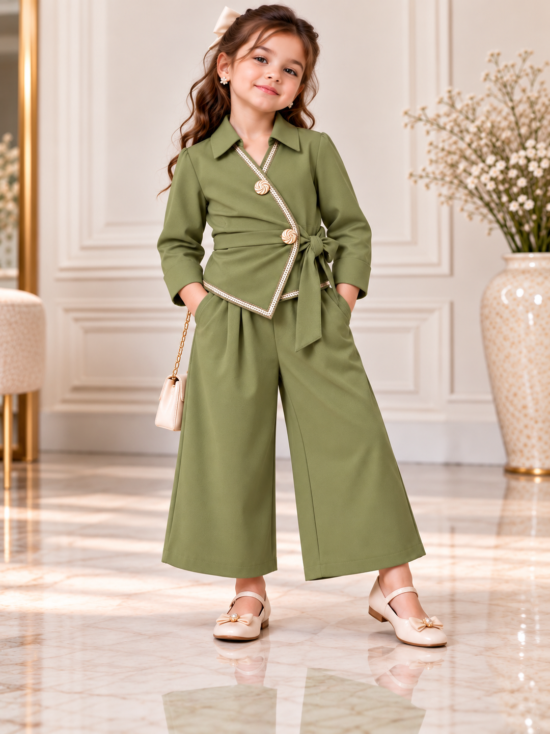 Girls Green Royale Wrap Co-Ord Set [GCS-5A-0197] (4-12 Years)